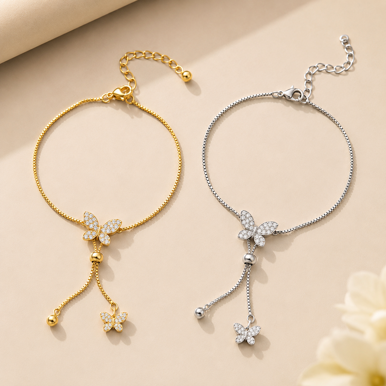 Butterfly Flower Stainless Steel Bracelet