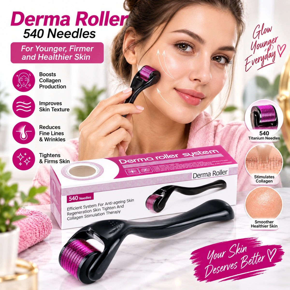 540 Needle Derma Roller for Face & Skin | Home Skincare Tool