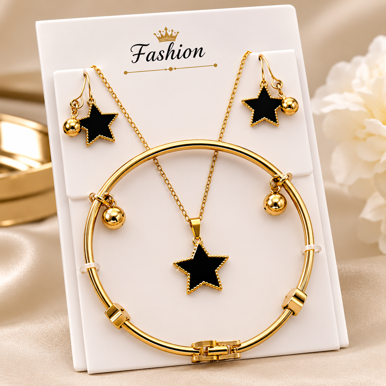 Black Star & Heart Necklace Set