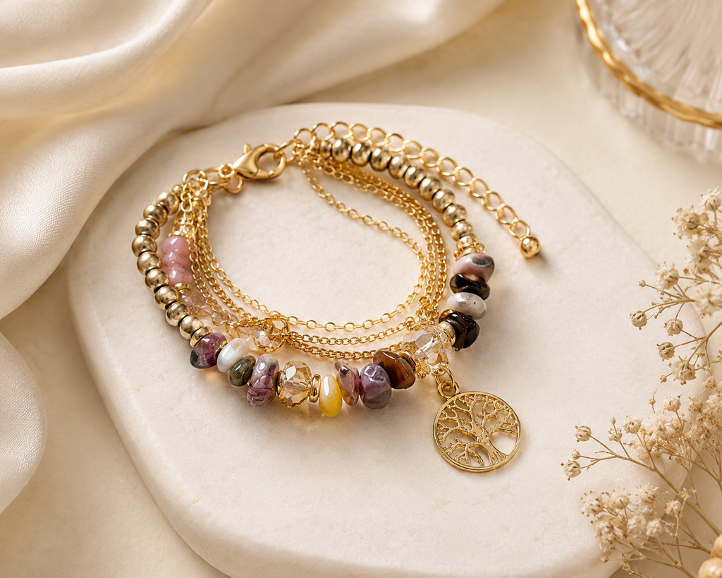 Multilayer Beaded Charm Bracelet