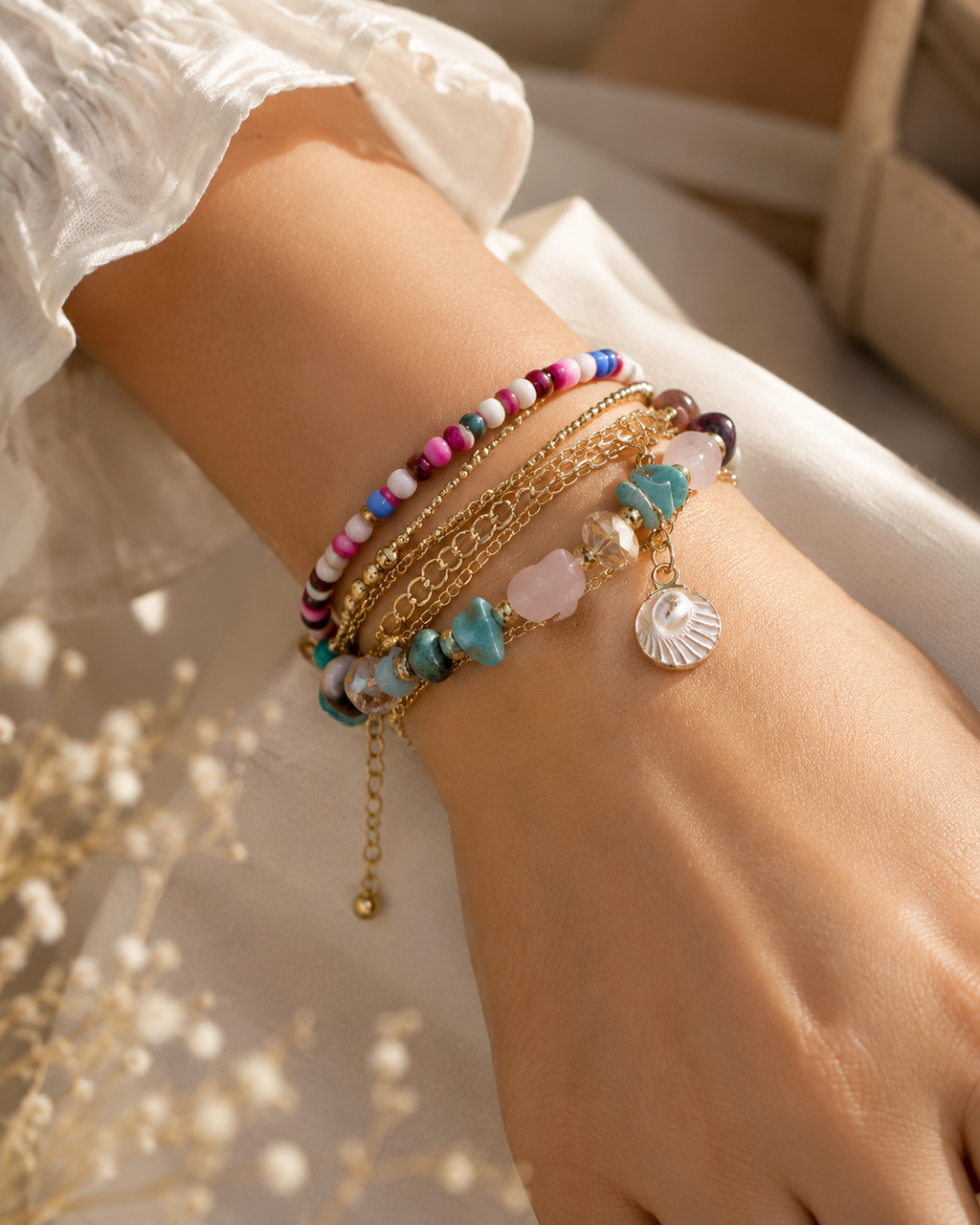 Multilayer Beaded Charm Bracelet