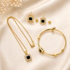 Black Stone 3-Piece Jewelry Set | Necklace, Earrings & Bracelet