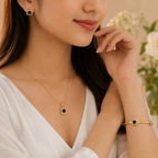 Black Stone 3-Piece Jewelry Set | Necklace, Earrings & Bracelet