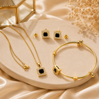 Black Stone 3-Piece Jewelry Set | Necklace, Earrings & Bracelet
