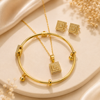 Elegant Square Crystal 3-Piece Jewelry Set | Necklace, Bracelet & Earrings