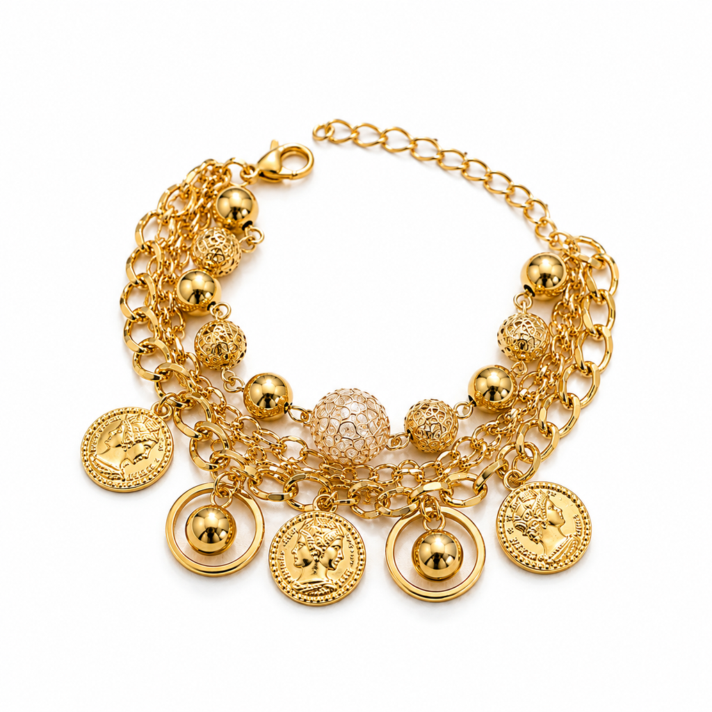 Golden Vintage Charm Bracelet for Women | Elegant Layered Chain Bracelet