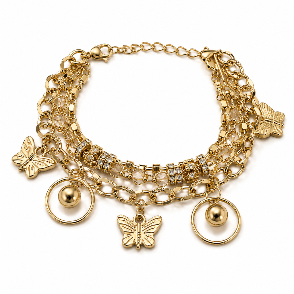 Golden Butterfly Charm Layered Bracelet