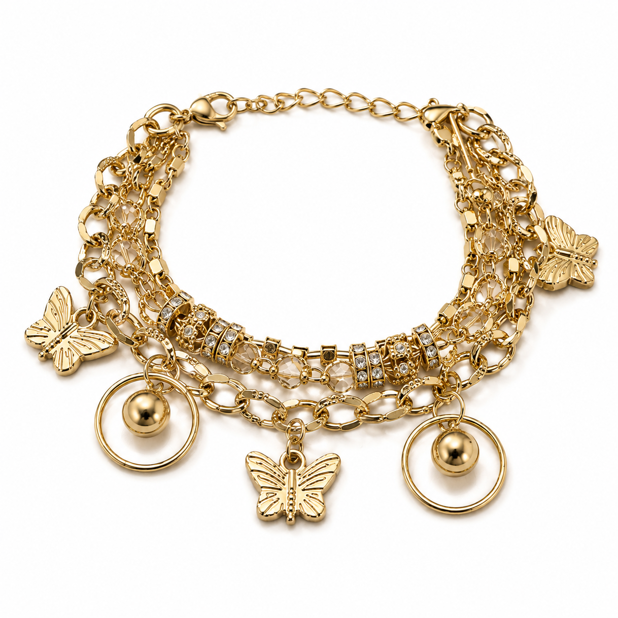 Golden Butterfly Charm Layered Bracelet