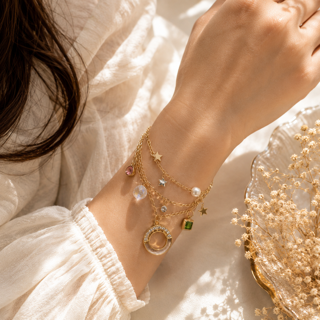 Golden Star & Crystal Layered Bracelet