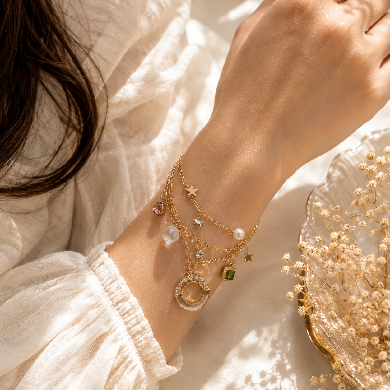 Golden Star & Crystal Layered Bracelet