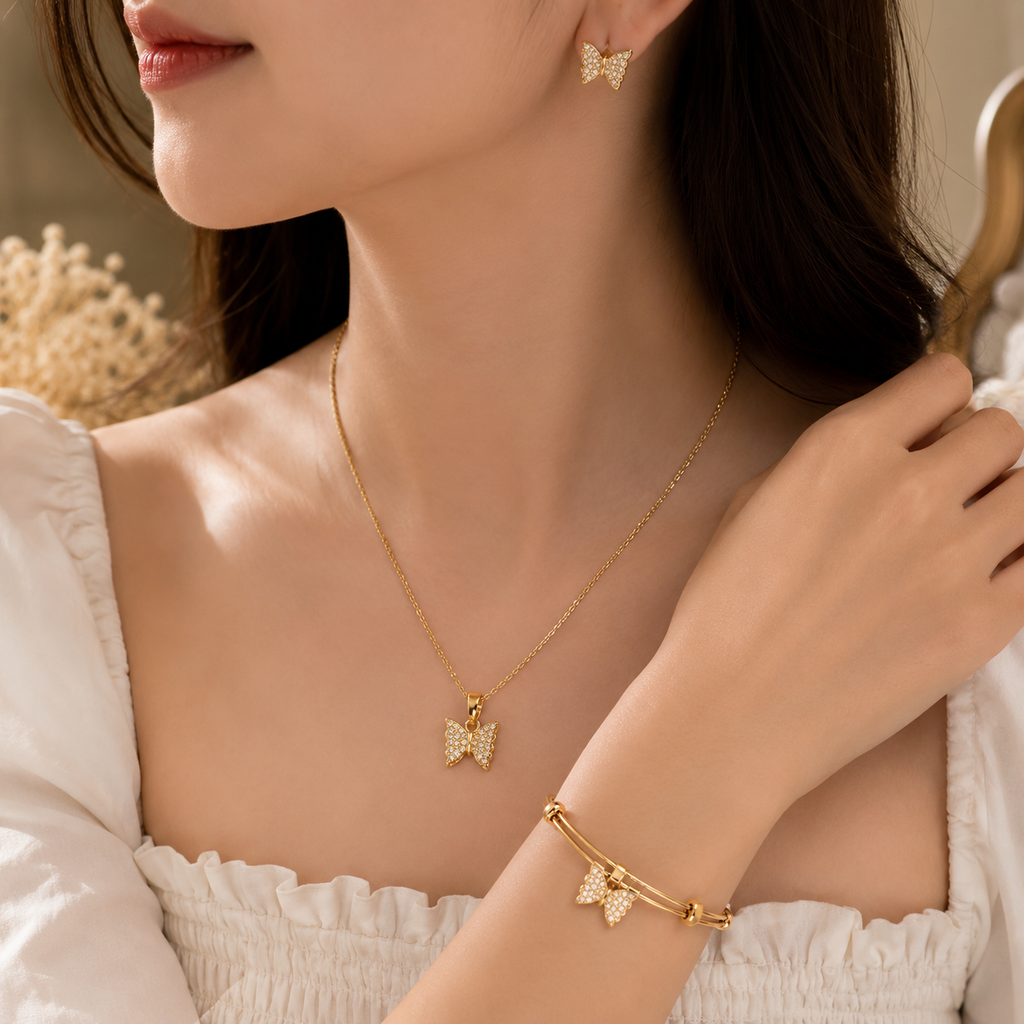 Golden Butterfly Jewelry Set