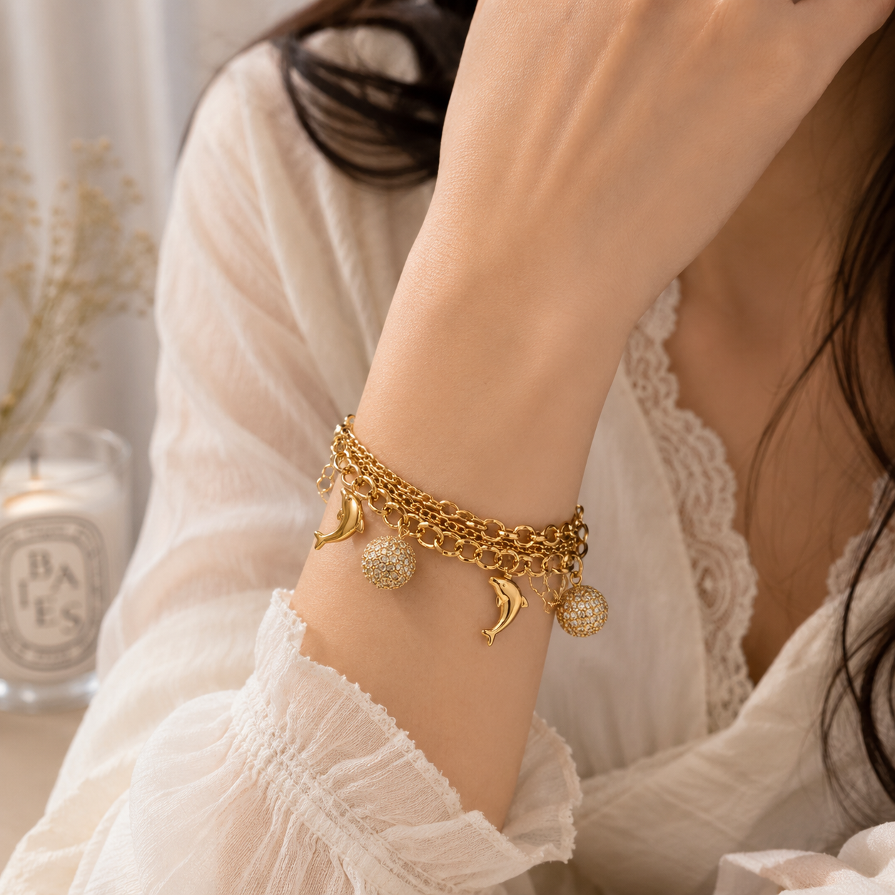 Elegant Gold Dolphin Charm Bracelet for Women