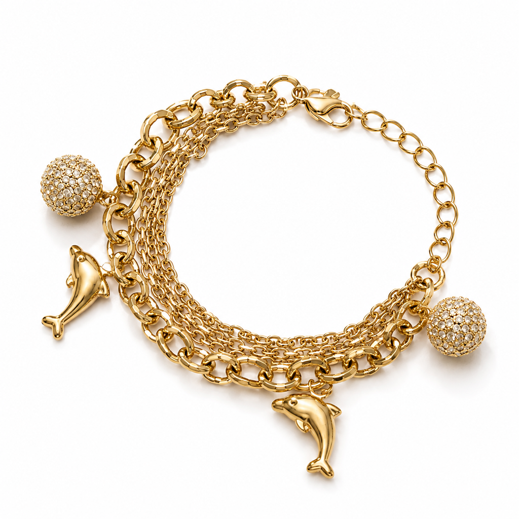 Elegant Gold Dolphin Charm Bracelet for Women