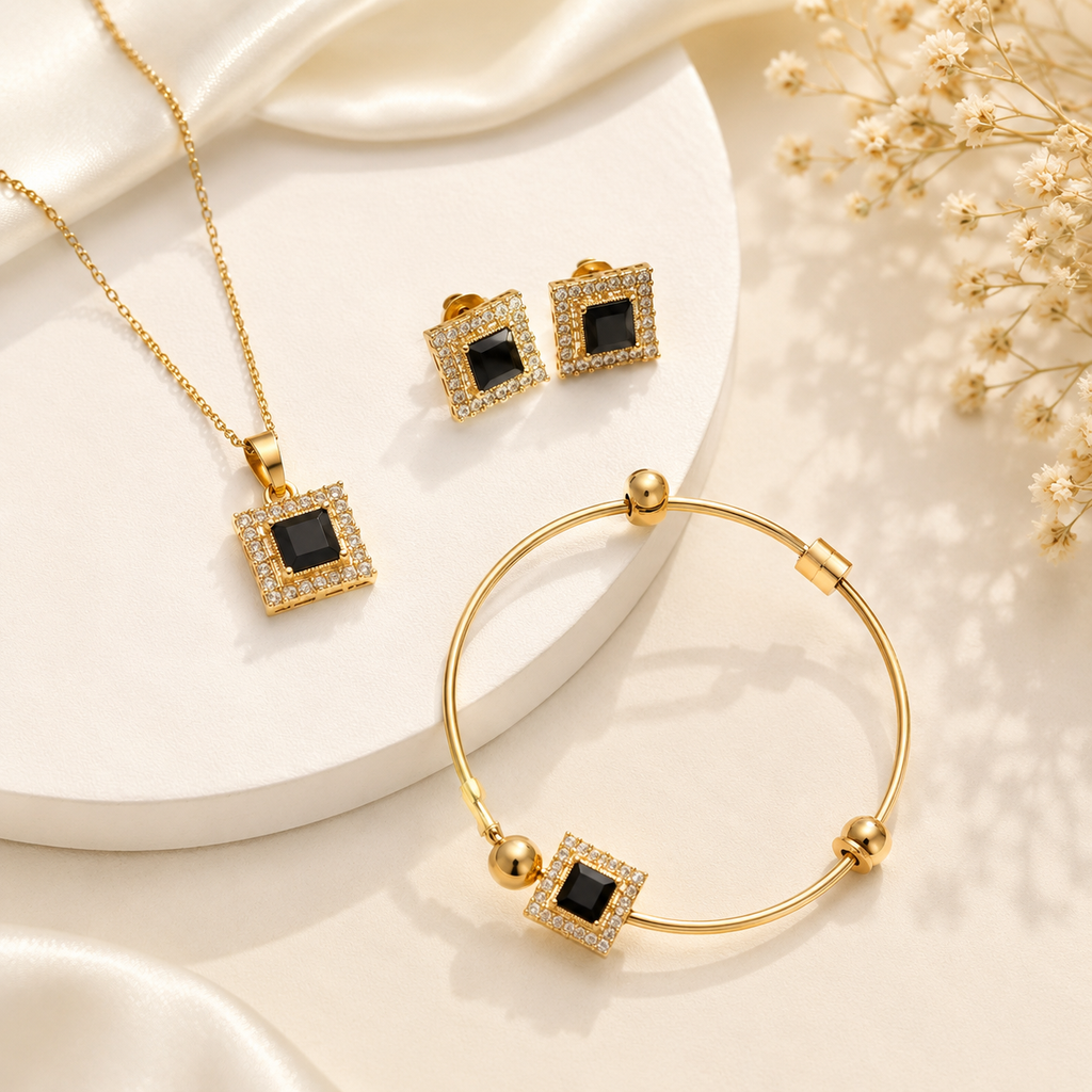 Elegant Black Stone Gold Jewelry Set for Women