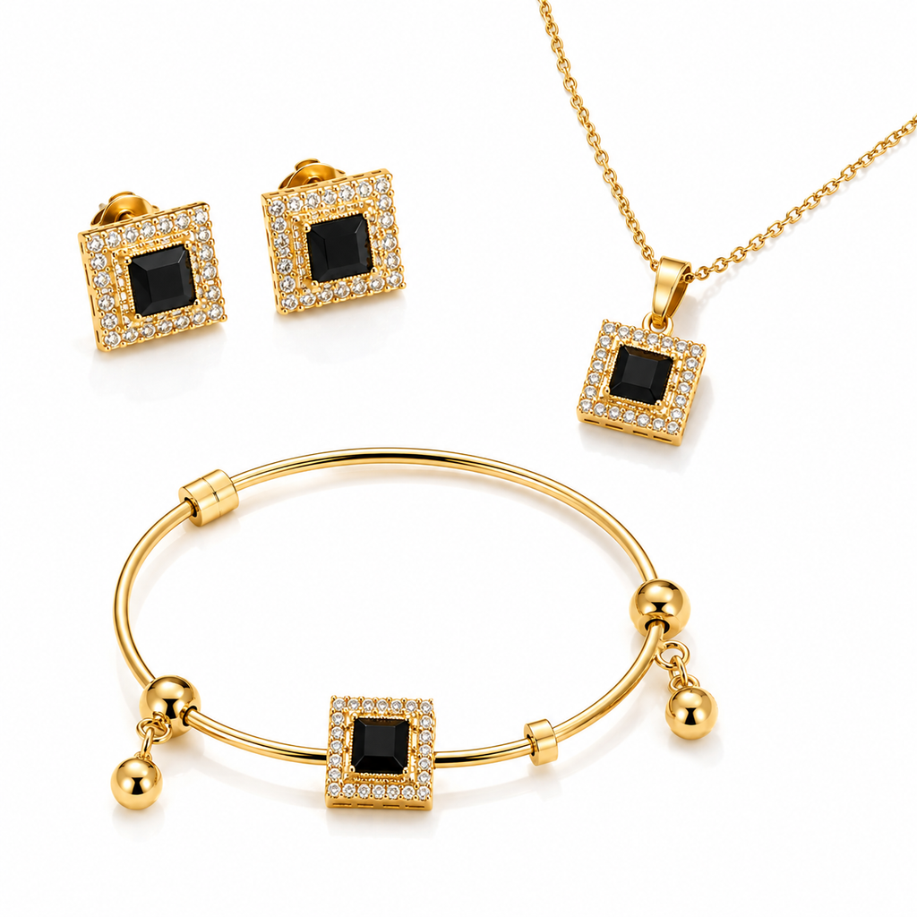 Elegant Black Stone Gold Jewelry Set for Women