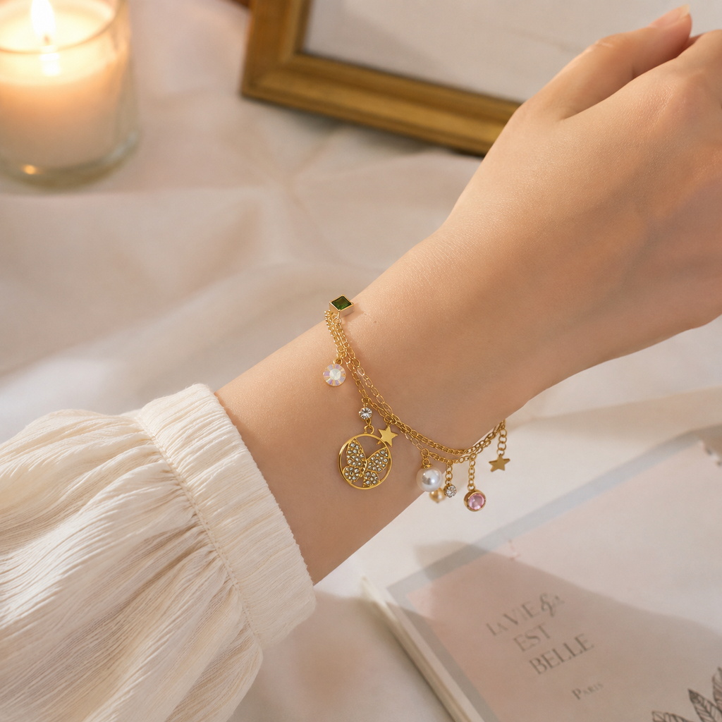Elegant Butterfly Charm Layered Bracelet for Women