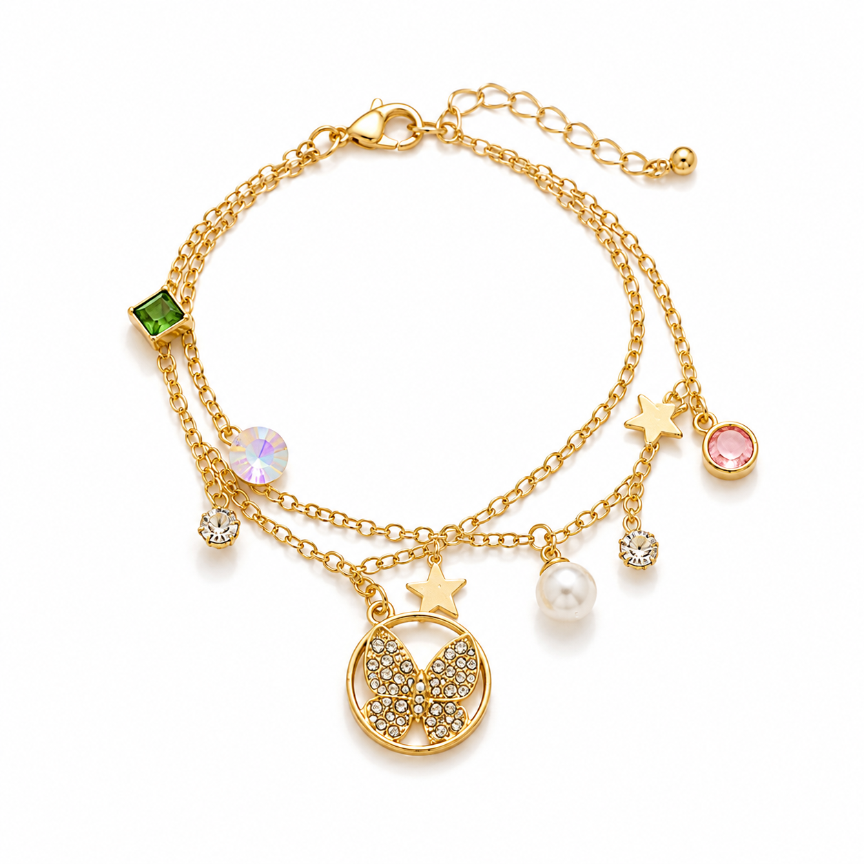 Elegant Butterfly Charm Layered Bracelet for Women