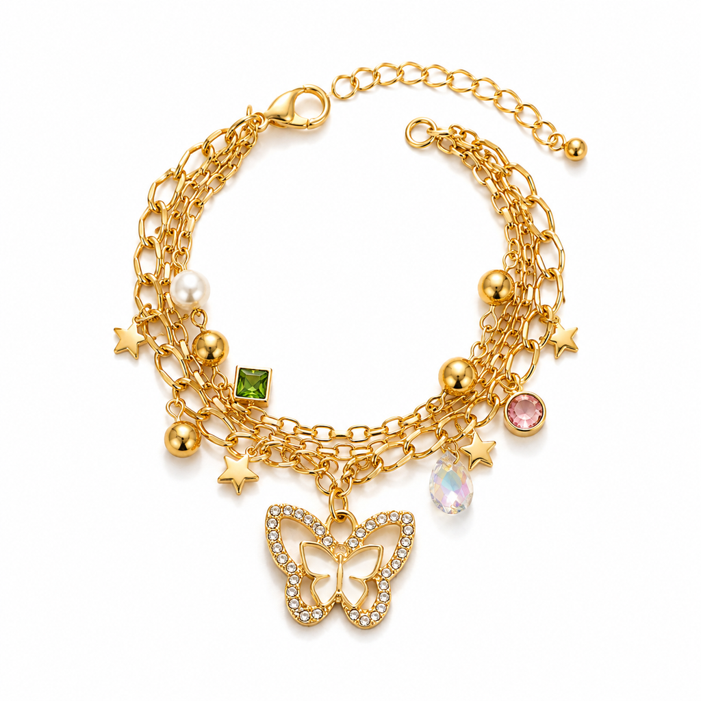 Butterfly Charm Layered Bracelet for Women | Elegant Gold Bracelet