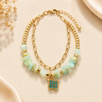 Green Beaded Double-Layer Charm Bracelet