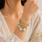 Mint Green Beaded Flower Charm Bracelet