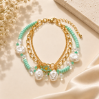 Mint Green Beaded Flower Charm Bracelet