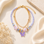 Lavender Beaded Butterfly Charm Bracelet