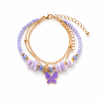 Lavender Beaded Butterfly Charm Bracelet