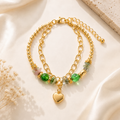 Emerald Green Beaded Heart Charm Bracelet