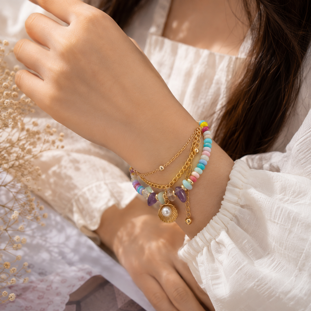 Pastel Rainbow Beaded Charm Bracelet for Women