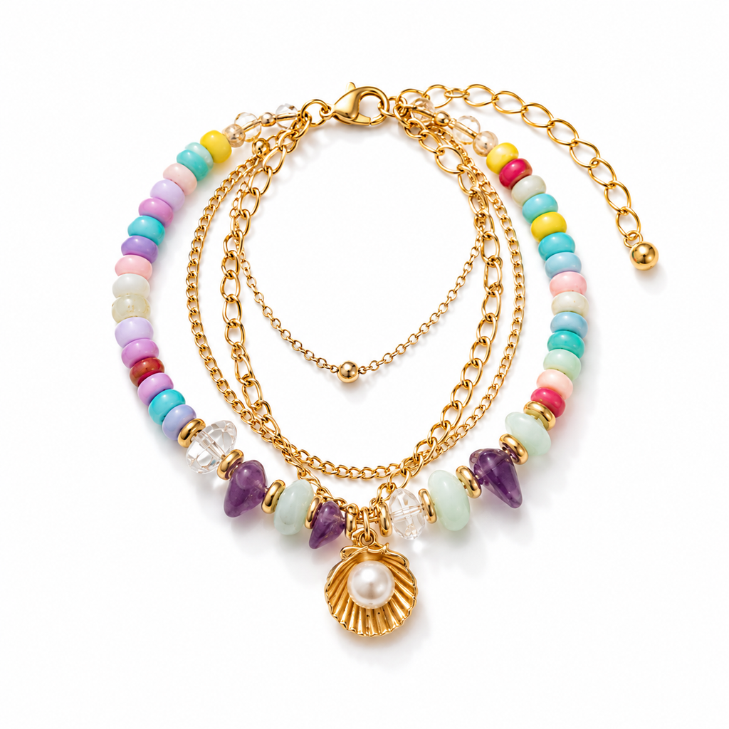 Pastel Rainbow Beaded Charm Bracelet for Women
