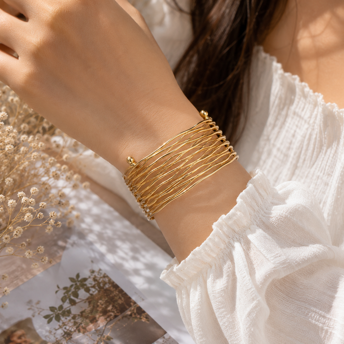 Gold Layered Cuff Bracelet for Women