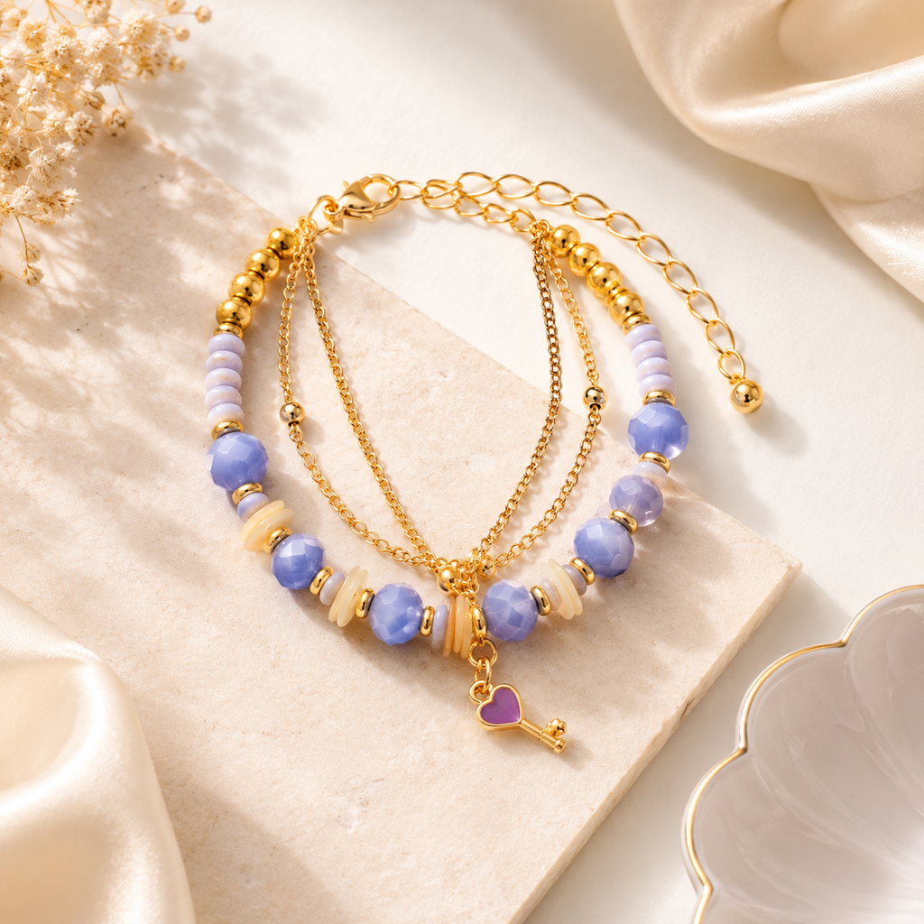 Purple Beaded Layered Bracelet for Women