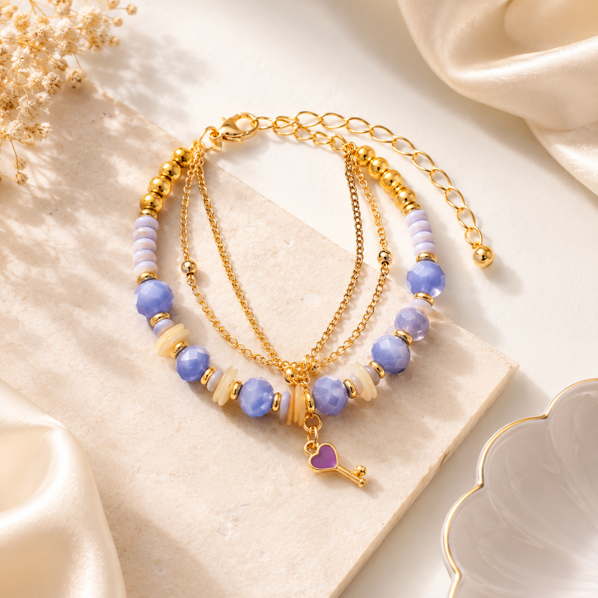 Purple Beaded Layered Bracelet for Women