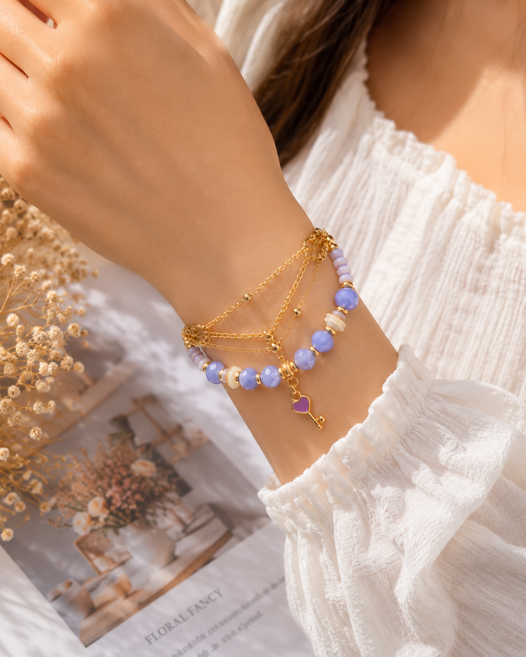 Purple Beaded Layered Bracelet for Women