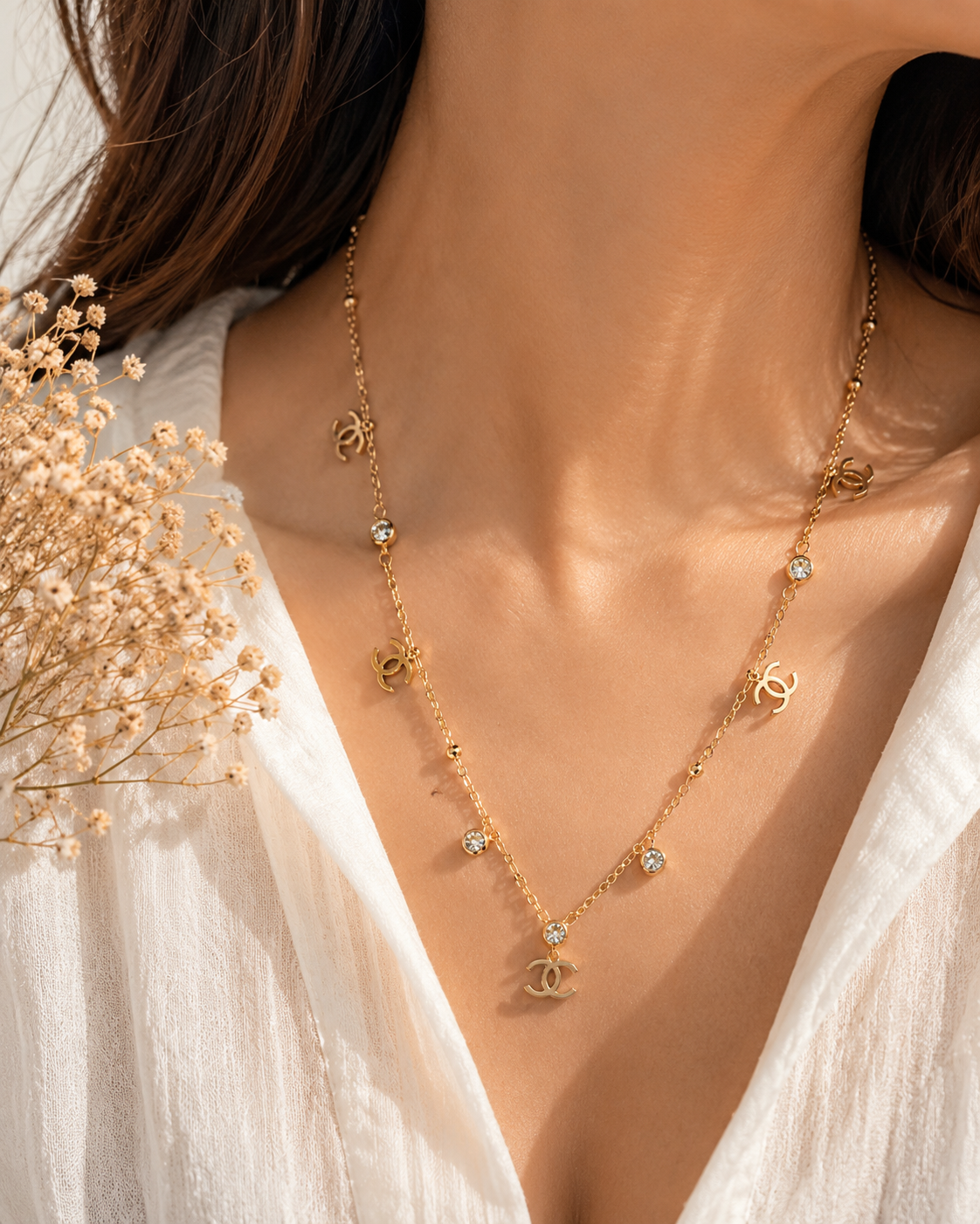 Gold-Tone Double C Charm Necklace for Women