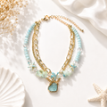 Blue Beaded Layered Bracelet with Heart Charm