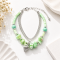 Green Beaded Layered Bracelet with Silver-Tone Chain & Charm