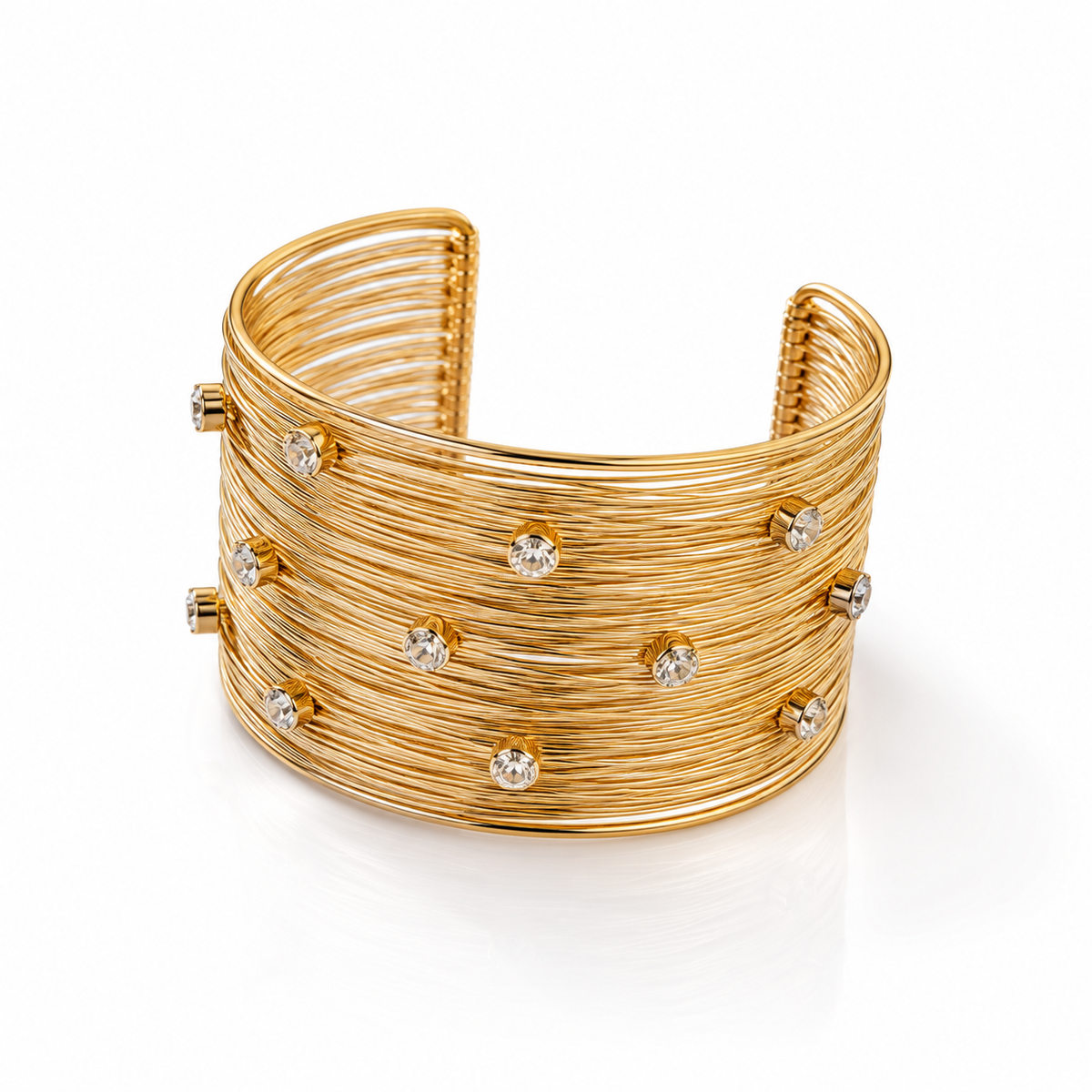 Gold Tone Rhinestone Cuff Bracelet for Women