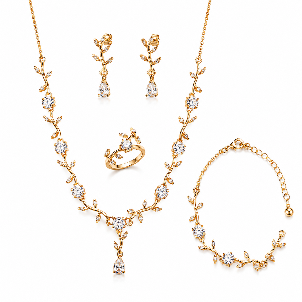 Diamond-Cut Gold Vine Crystal Jewelry Set for Women