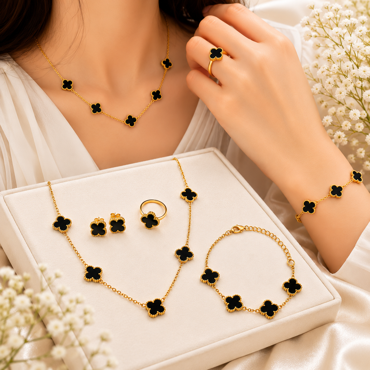 Black Clover Jewelry Set for Women