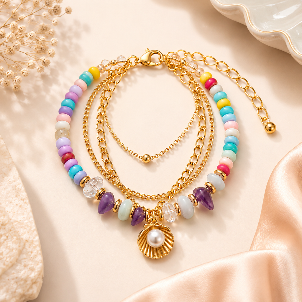 Pastel Rainbow Beaded Charm Bracelet for Women