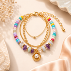 Pastel Rainbow Beaded Charm Bracelet for Women