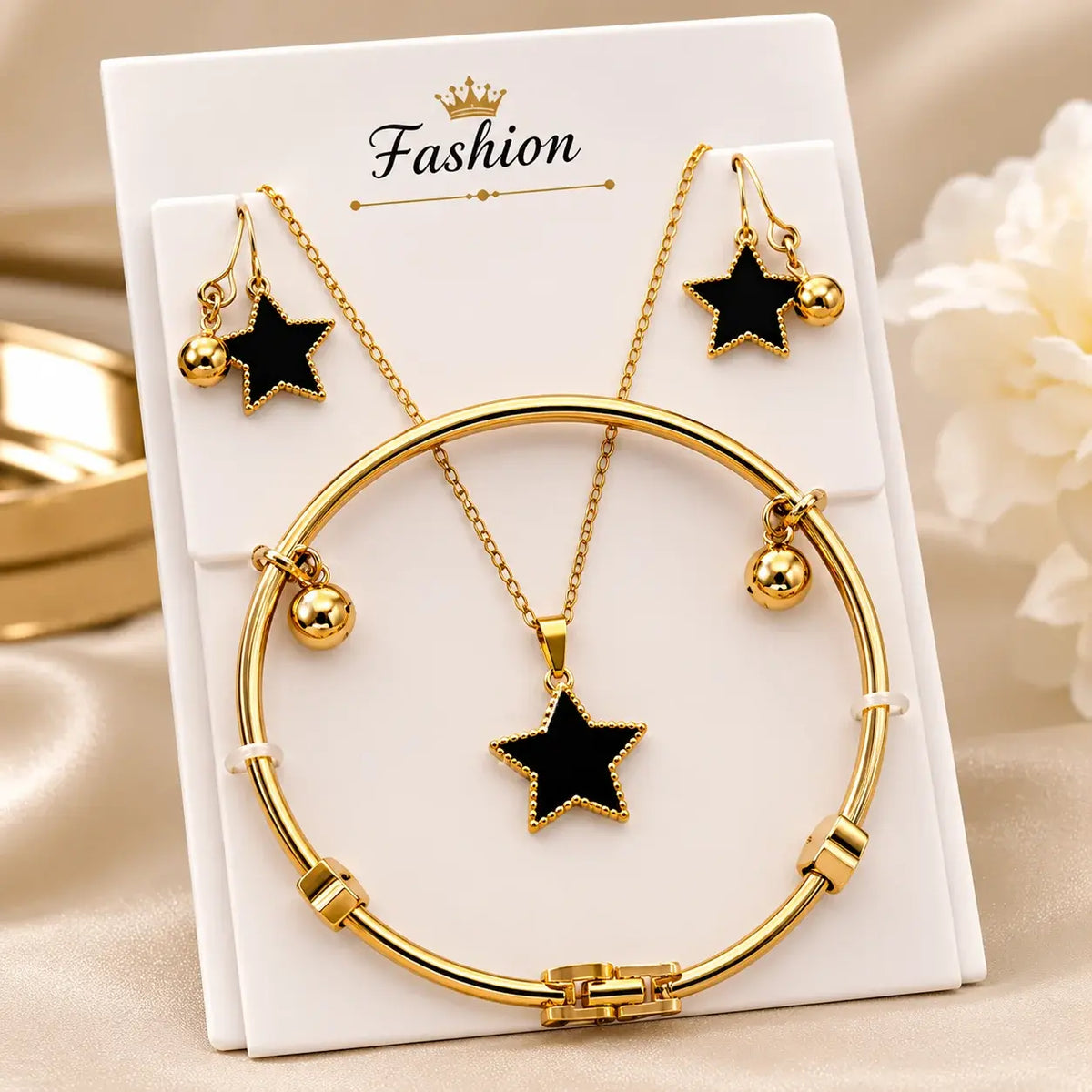 Black Star & Heart Necklace Set