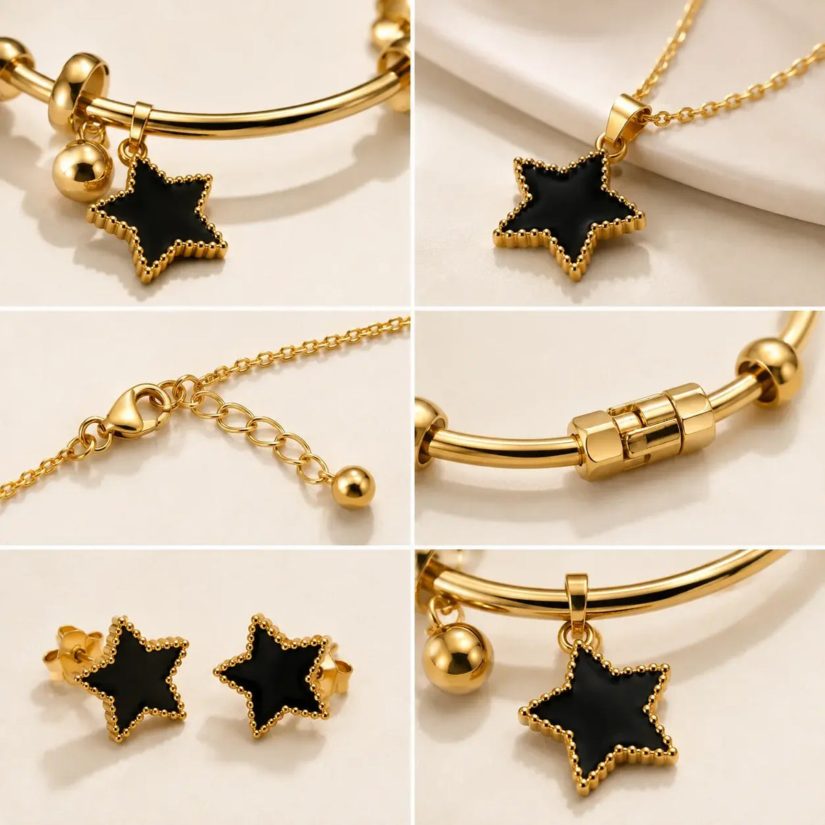 Black Star & Heart Necklace Set