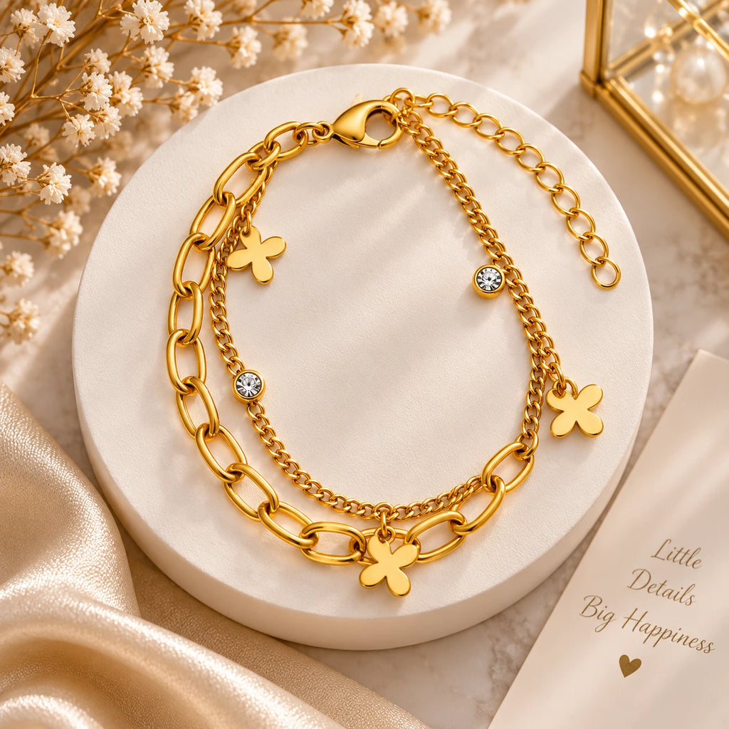 Elegant Clover Layered Bracelet for Women | Gold-Tone Fashion Bracelet