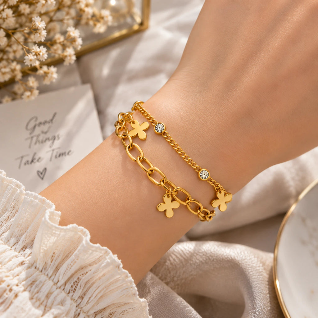 Elegant Clover Layered Bracelet for Women | Gold-Tone Fashion Bracelet
