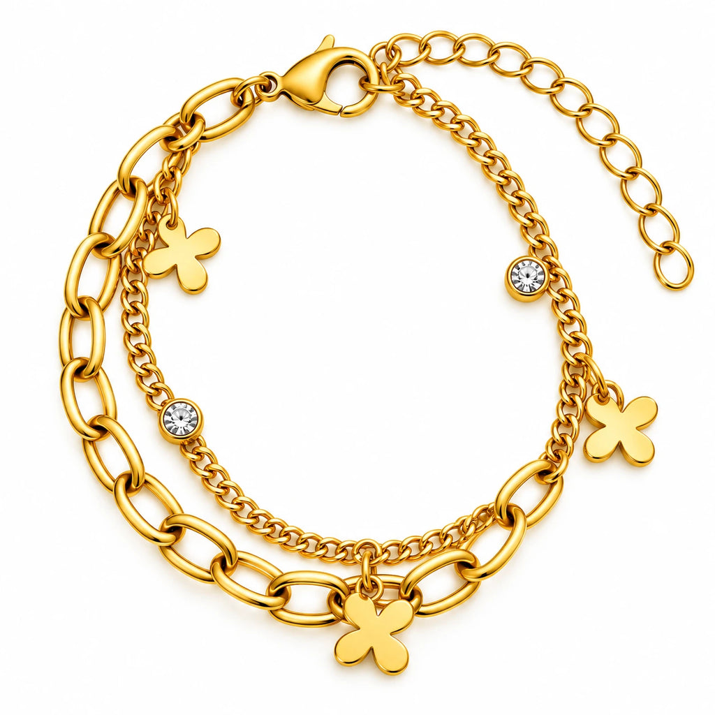 Elegant Clover Layered Bracelet for Women | Gold-Tone Fashion Bracelet