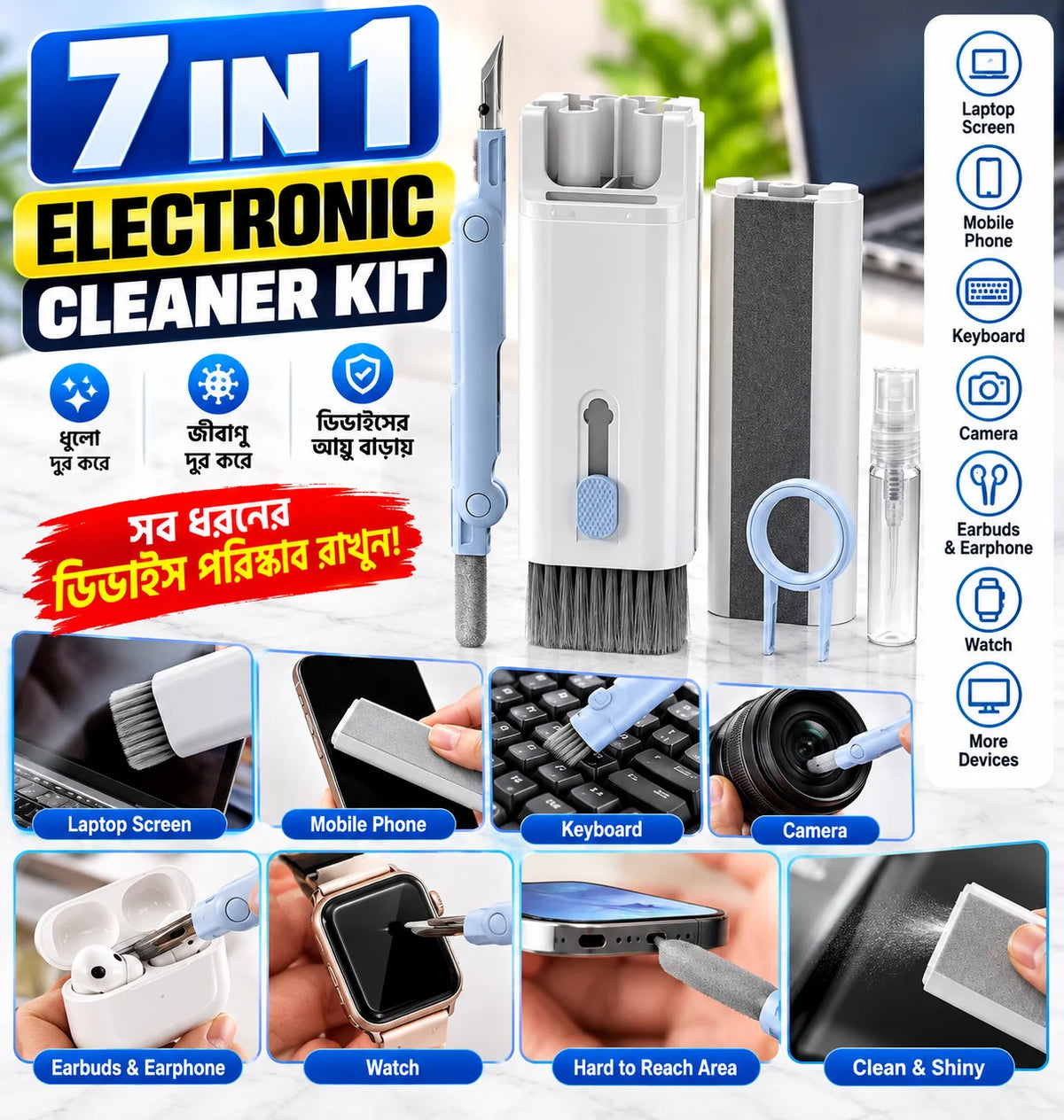 7 in 1 Multifunctional Cleaning Brush Kit