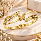 Elegant Gold Butterfly Leaf Open Cuff Bracelet