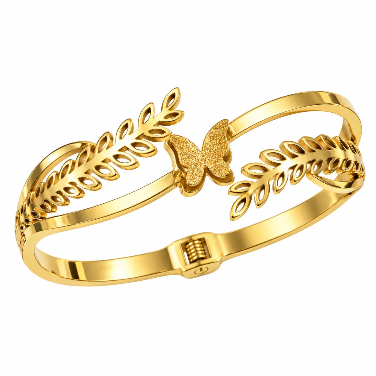Elegant Gold Butterfly Leaf Open Cuff Bracelet